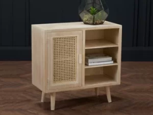 LPD Toulouse Rattan and Oak 1 Door Display Cabinet Flat Packed