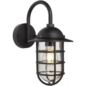 Non Automatic Caged Outdoor Wall Light - Textured Black & Glass Shade IP44 Rated