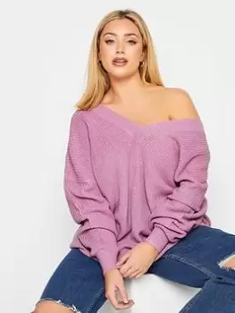 Yours Double V-neck Jumper Pink, Size 22-24, Women