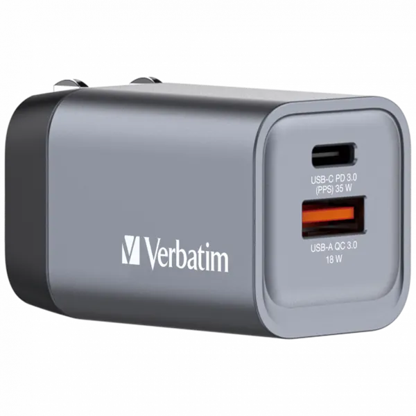 Verbatim Verbatim GNC-35 GaN Charger 35W with 1 x USB-C PD 35W / 1 x USB-A QC 3.0 (EU/UK/US) 32200