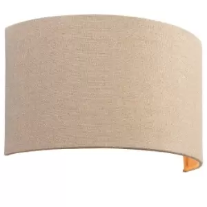 Fabric LED Wall Light Natural Neutral Semi Circle Linen Shade Sleek Lamp Fitting