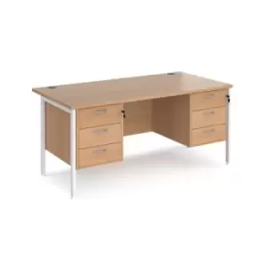 Office Desk Rectangular Desk 1600mm With Double Pedestal Beech Top With White Frame 800mm Depth Maestro 25 MH16P33WHB