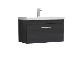 Nuie Athena 800 Wall Hung Single Drawer Vanity & Thin-edge Basin - Black Woodgrain