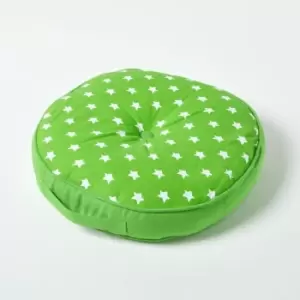 Green Stars Round Floor Cushion - Green - Homescapes