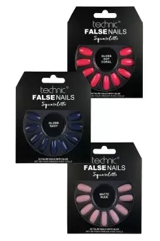 Technic Squareletto False Nail Pack in Nude&#44 Navy and Coral