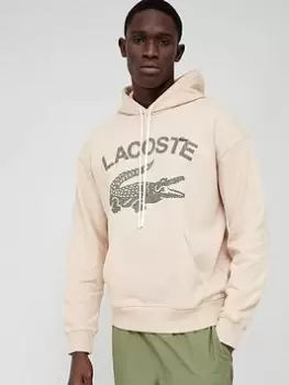 Lacoste Large Logo Overhead Hoodie - Grey, Cream, Size XL, Men