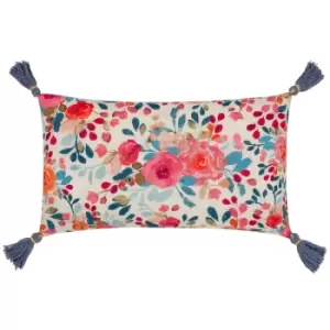 Posies Floral Tasselled Cushion Multicolour/Blue, Multicolour/Blue / 30 x 50cm / Polyester Filled