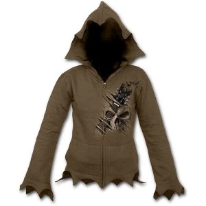 Night Riffs Womens Medium Zig Zag Hem Full Zip Hoodie - Chocolate Brown