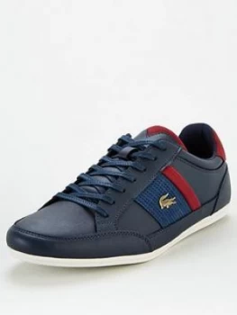 Lacoste Chaymon Leather Trainers, Navy, Size 7, Men