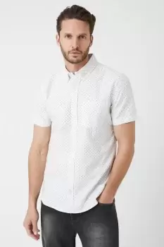 White Ditsy Print Oxford Shirt