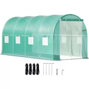 Walk-in Tunnel Greenhouse, 15 x 7 x 7ft Portable Plant Hot House w/ Galvanized Steel Hoops, 1 Top Beam, 2 Diagonal Poles, 2 Zippered Doors & 8