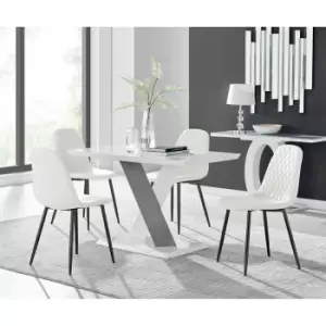 Furniture Box Monza 4 White/Grey Dining Table and 4 White Corona Black Leg Chairs