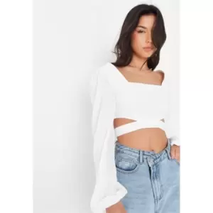 Missguided Balloon Sleeve Tie Back Top - White