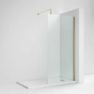 Nuie - Wet Room Screen 1850mm High x 900mm Wide with Support Bar 8mm Glass - Brushed Brass