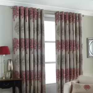 Oakdale Tree Motif Eyelet Curtains Red