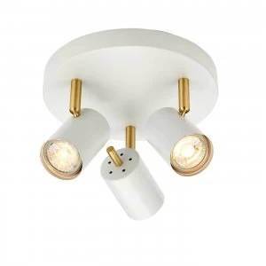 3 Light Spotlight Matt White Paint, Satin Brushed Gold, GU10