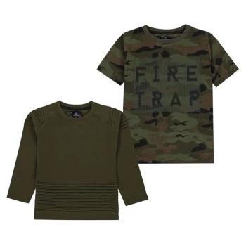 Firetrap 2 Pack T Shirt Junior Boys - Green