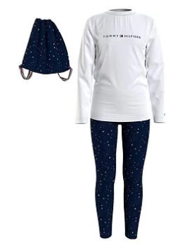 Tommy Hilfiger Girls Long Sleeve Legging Set Giftpack - White/festive Scatter, White, Size 10-12 Years, Women