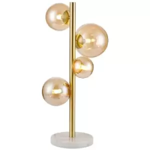 Luminosa Segal Table Lamp, 4 Light G9, Satin Gold, Amber Plated Glass