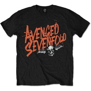 Avenged Sevenfold - Orange Splatter Unisex Large T-Shirt - Black