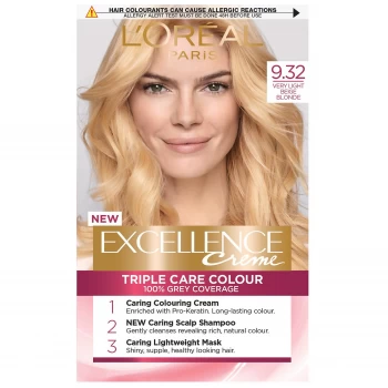 LOreal Excellence Creme 9.32 Natural Medium Blonde Hair Dye, Natural Medium Blonde 9.32