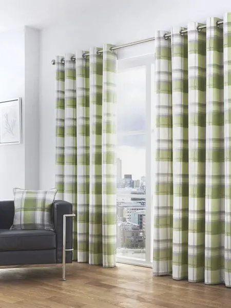 Fusion Balmoral Check 100% Cotton Pair of Eyelet Curtains - Size 90x90 Inch