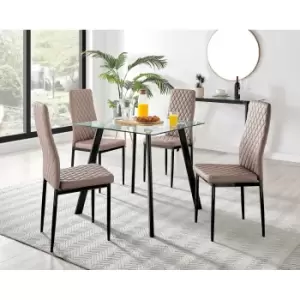 Furniture Box Seattle Glass and Black Leg Square Dining Table & 4 Cappuccino Milan Black Leg Chairs