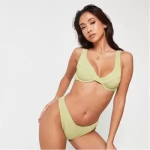 Missguided Crinkle High Leg Boomerang Bikini Bottoms - Green