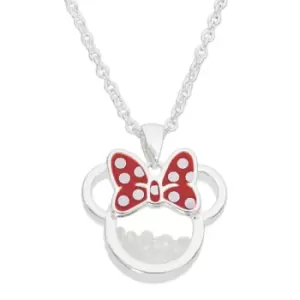 Disney Minnie Silver Plated October Brass with Red enamel Bow Birthstone Floating Stone Necklace CF00308SOCTL-Q.PH