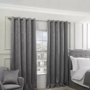 Emma Barclay Regency Parisian Damask Woven Thermal Blackout Eyelet Curtains, Silver, 66 x 54 Inch