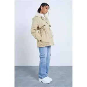 I Saw It First Beige Drawstring Waist Lightweight Parker With Faux Fur Collar - Brown