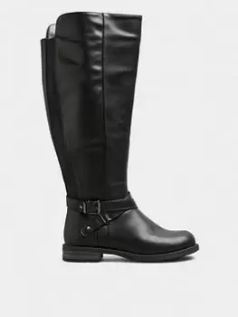 Yours Metal Strap Knee Boot - Black, Size Eee, Women