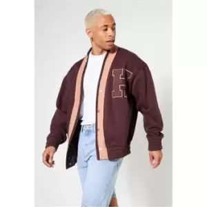 I Saw It First Burgundy Mens Heavyweight Embroidered Fleeceback Cardigan - Red