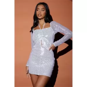 I Saw It First White Petite Ruched Detail Halterneck Sequin Mini Dresss - White