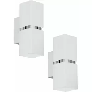 Loops - 2 pack Wall Light Colour Chrome Plated Steel White Square Shape Shade GU10 3.3W