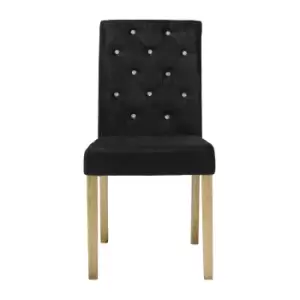 Set Of 2 Paris Velvet Diamante Dining Chairs Black