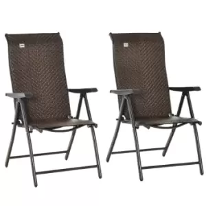 Outsunny Set of 2 Outdoor PE Rattan Folding Chairs w/ 7 Levels Adjustable Backrest - Red/Brown