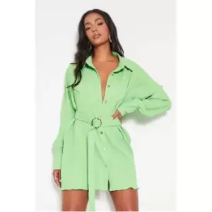 I Saw It First Green Woven Crinkle Tie Waist Shirt Dress - Green