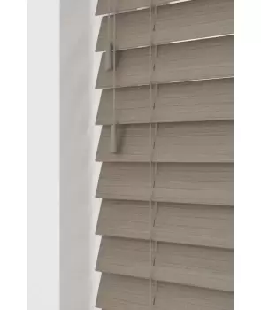 Dune 50mm Fine Grain Slatted Faux Wood Venetian Blinds with Strings 130cm Drop