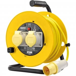 Draper Twin Socket Cable Extension Reel 110v 25m