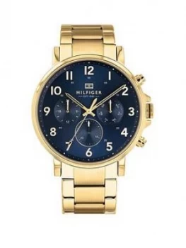 Tommy Hilfiger Daniel Blue and Gold Detail Chronograph Dial Gold Stainless Steel Bracelet Mens Watch, One Colour, Men