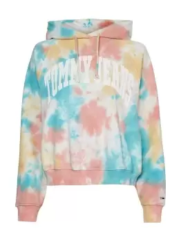 Tommy Hilfiger Denim Boxy Tie-dyed Cropped Logo Hoodie In Multi - Size S