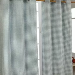 Homecapes Blue Cotton Gingham Eyelet Curtains 117 x 137cm - Blue