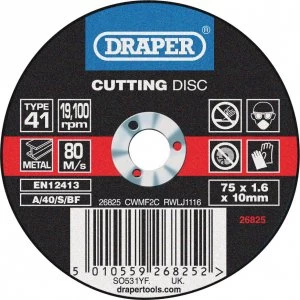 Draper Flat Metal Cutting Disc 75mm 1.6mm 10mm