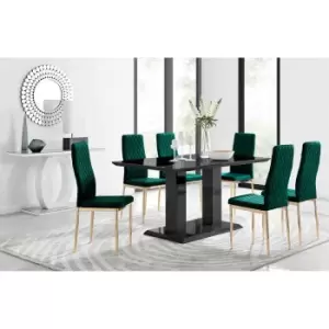 Furniture Box Imperia 6 Black Dining Table and 6 Green Velvet Milan Gold Leg Chairs