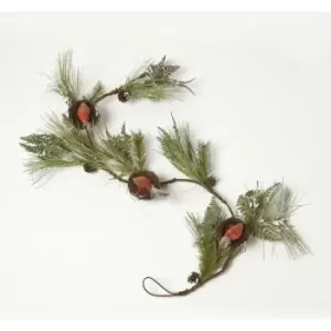 Homescapes - Festive Christmas Garland with Artificial Pine and Robins Nests 5ft - Green & Brown - Green & Brown - Green & Brown