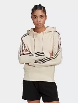 adidas Allover Print Hoodie, Cream, Size S, Women