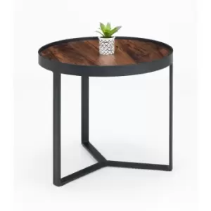 Circular Round Lamp Side Table Walnut Black Metal Frame - Alston