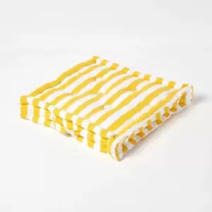 Homescapes - Cotton Yellow Thick Stripe Floor Cushion, 40 x 40cm - Yellow