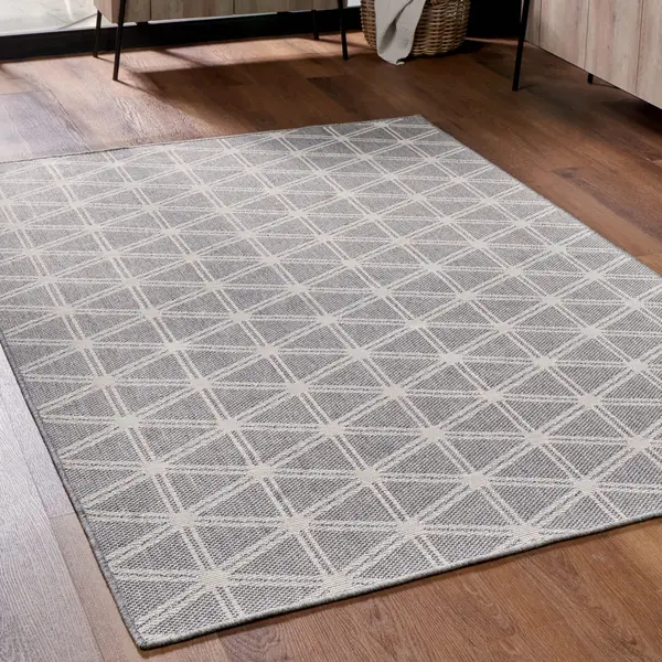 Geometric Rectangular Rug Silver